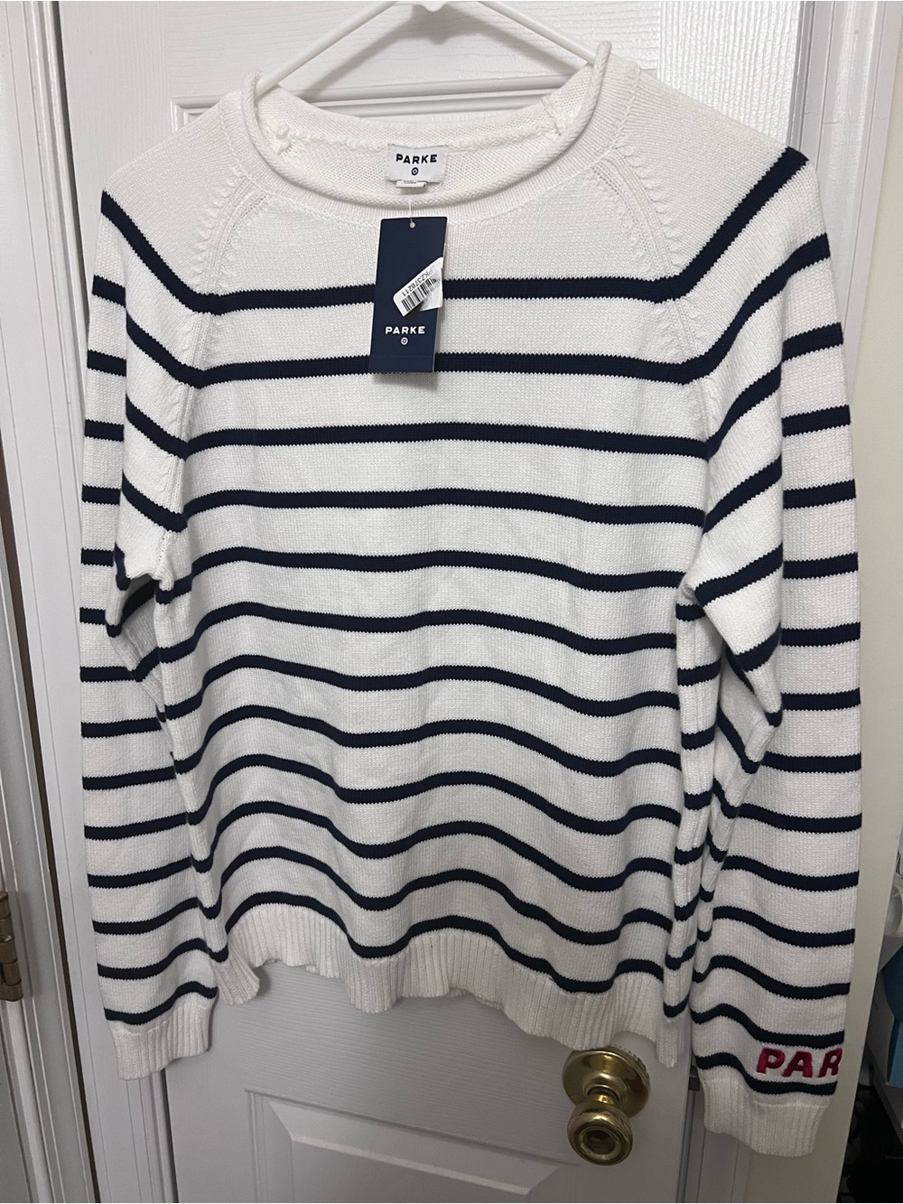 Parke Women’s White and Navy Stripe Sweater